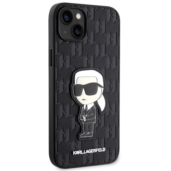 Funda para Apple iPhone 14 Plus, Karl Lagerfeld, Saffiano Monogram Ikonik Karl, Negra