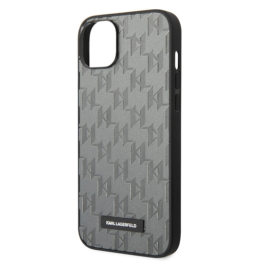 Case for Apple iPhone 14 Plus, Karl Lagerfeld, Saffiano Monogram Metal Logo, Grey