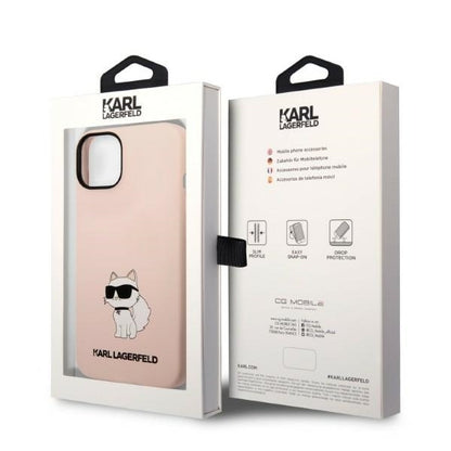 Funda para Apple iPhone 14 Plus, Karl Lagerfeld, Silicone Choupette, Rosa