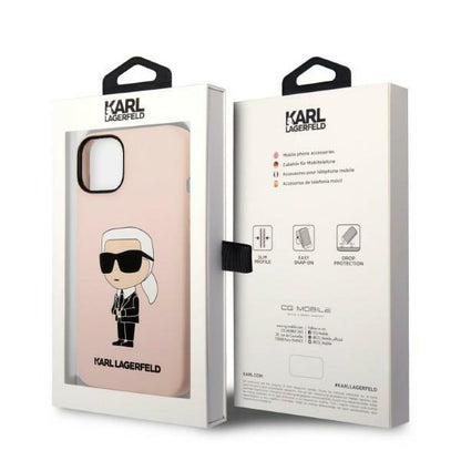 Funda para Apple iPhone 14 Plus, Karl Lagerfeld, Silicona Ikonik Karl, Rosa