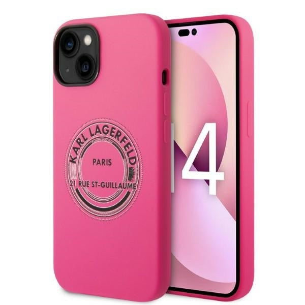 Funda para Apple iPhone 14 Plus, Karl Lagerfeld, Silicona RSG, Rosa