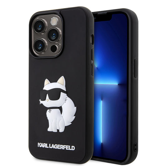 Funda para Apple iPhone 14 Pro, Karl Lagerfeld, 3D Rubber Choupette, Negra