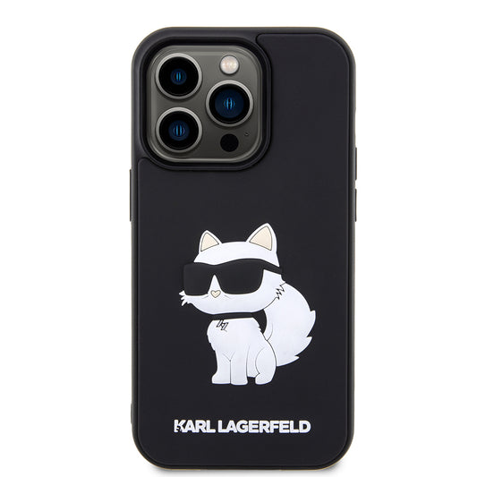 Funda para Apple iPhone 14 Pro, Karl Lagerfeld, 3D Rubber Choupette, Negra