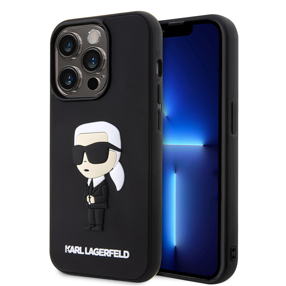 Funda para Apple iPhone 14 Pro, Karl Lagerfeld, 3D Rubber Ikonik Karl, Negra