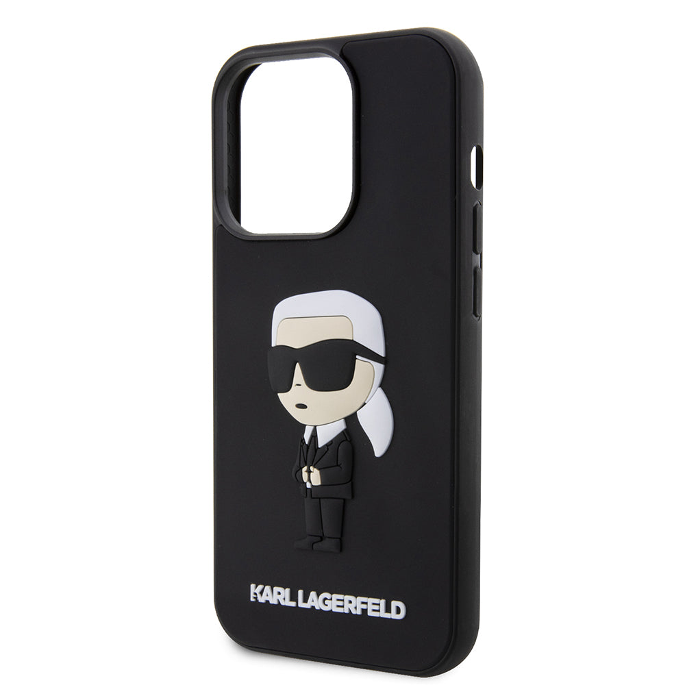 Funda para Apple iPhone 14 Pro, Karl Lagerfeld, 3D Rubber Ikonik Karl, Negra