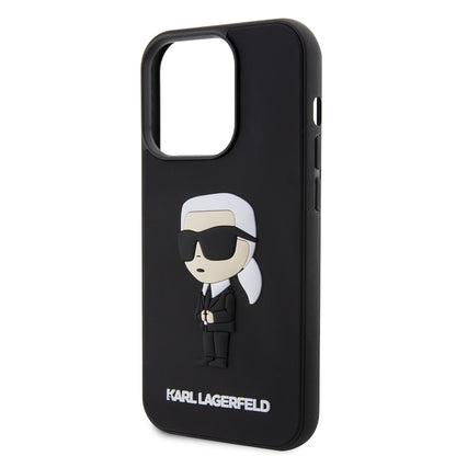 Funda para Apple iPhone 14 Pro, Karl Lagerfeld, 3D Rubber Ikonik Karl, Negra