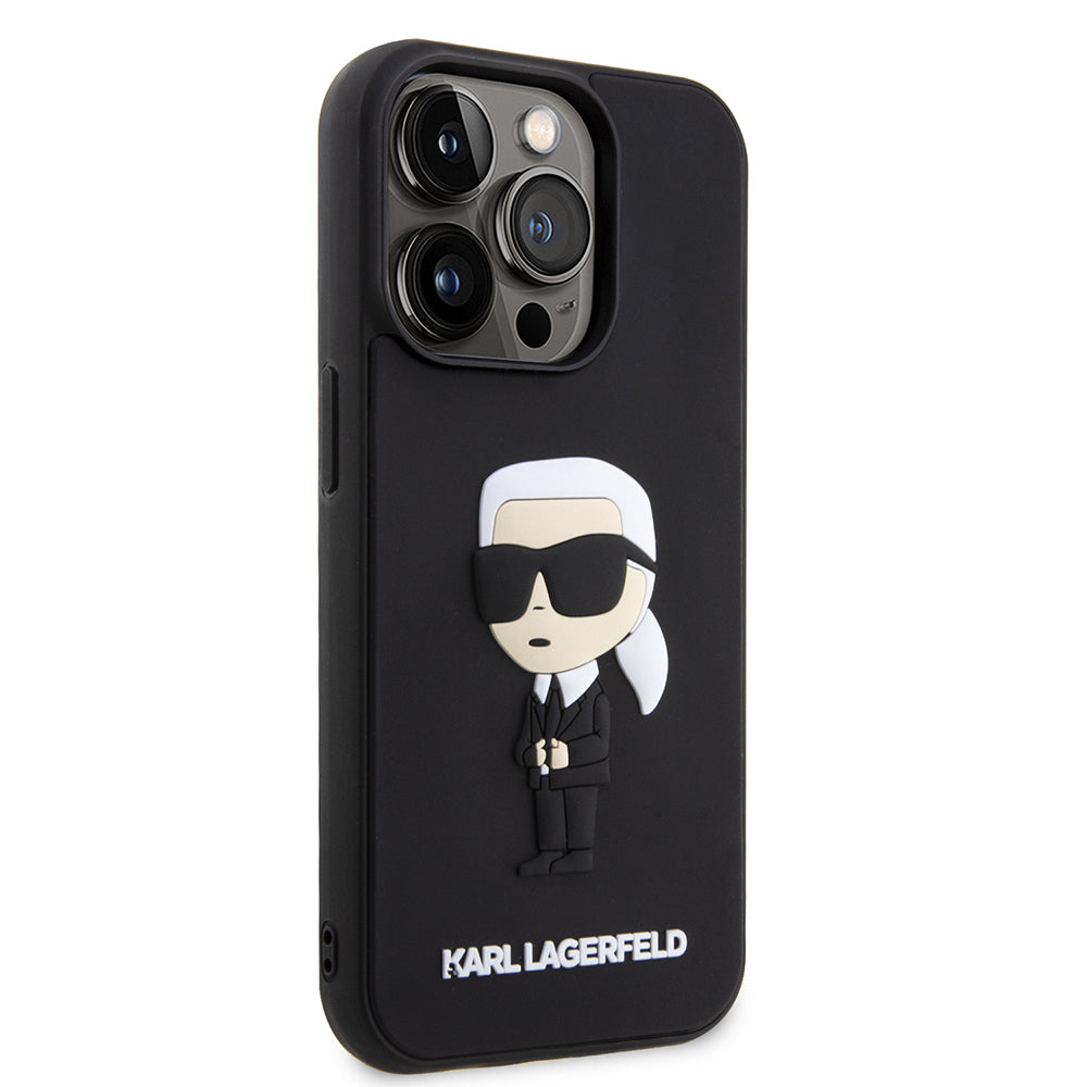 Funda para Apple iPhone 14 Pro, Karl Lagerfeld, 3D Rubber Ikonik Karl, Negra