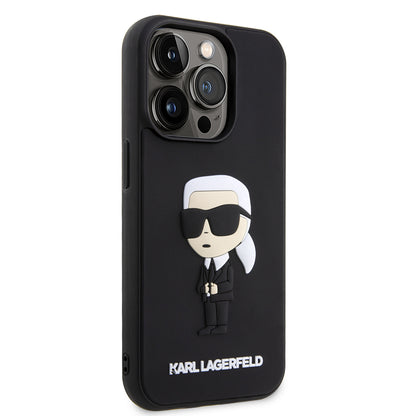 Funda para Apple iPhone 14 Pro, Karl Lagerfeld, 3D Rubber Ikonik Karl, Negra