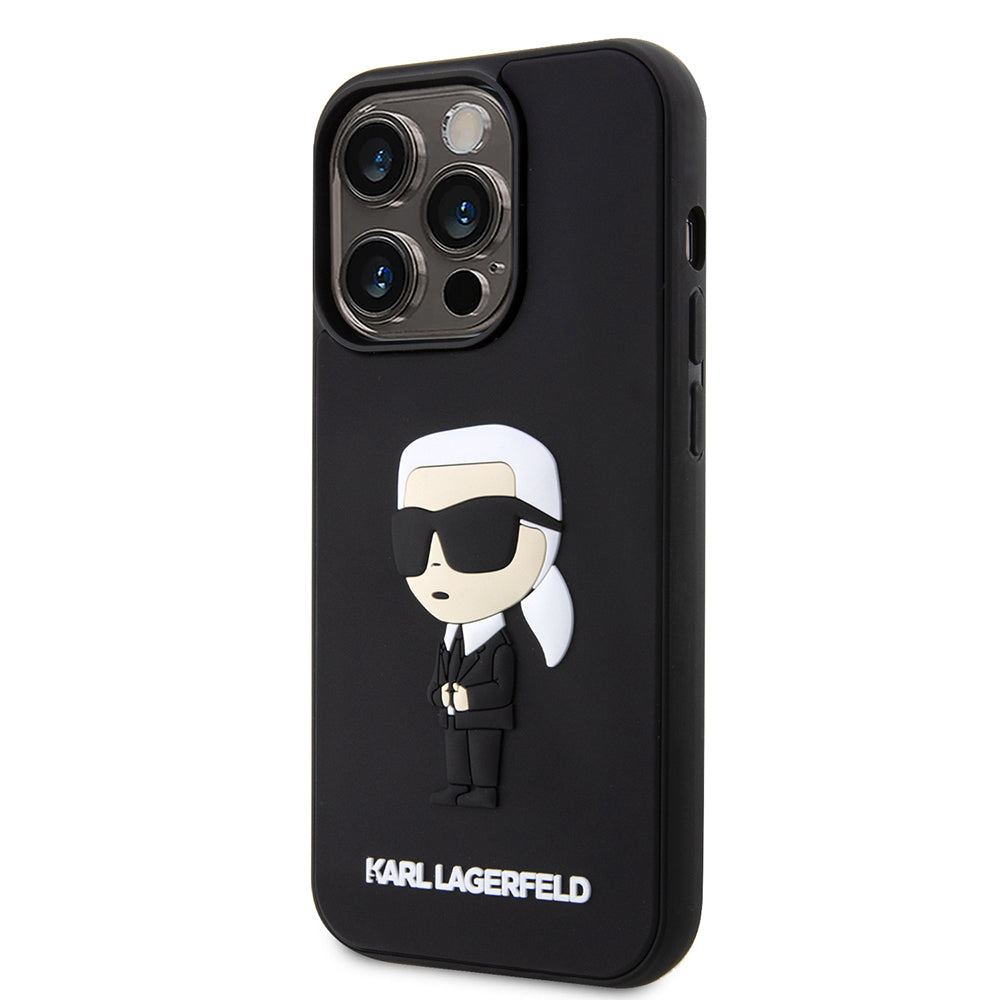 Funda para Apple iPhone 14 Pro, Karl Lagerfeld, 3D Rubber Ikonik Karl, Negra