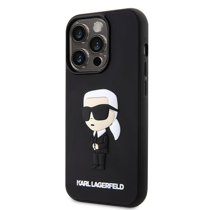 Funda para Apple iPhone 14 Pro, Karl Lagerfeld, 3D Rubber Ikonik Karl, Negra