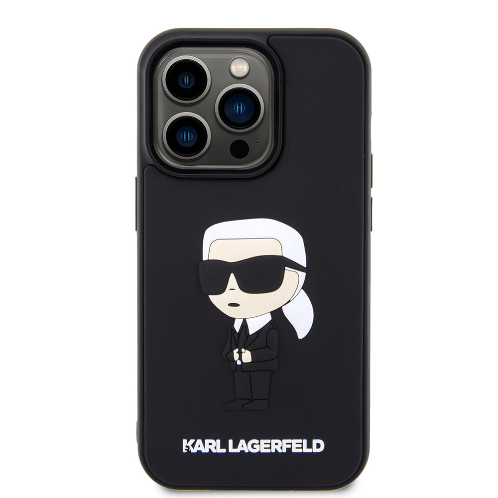 Funda para Apple iPhone 14 Pro, Karl Lagerfeld, 3D Rubber Ikonik Karl, Negra