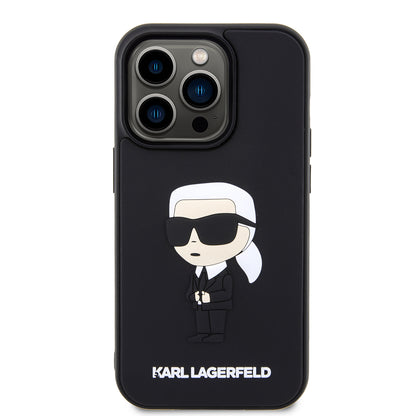 Funda para Apple iPhone 14 Pro, Karl Lagerfeld, 3D Rubber Ikonik Karl, Negra