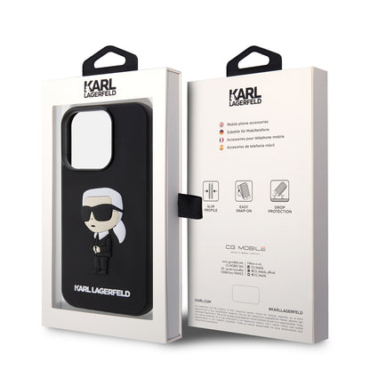 Funda para Apple iPhone 14 Pro, Karl Lagerfeld, 3D Rubber Ikonik Karl, Negra