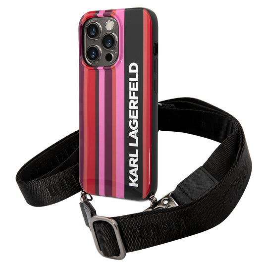 Funda para Apple iPhone 14 Pro, Karl Lagerfeld, Color Stripes with Strap, Rosa