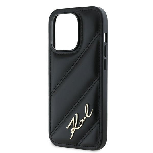 Funda para Apple iPhone 14 Pro, Karl Lagerfeld, Diagonal Quilted Script, Negra