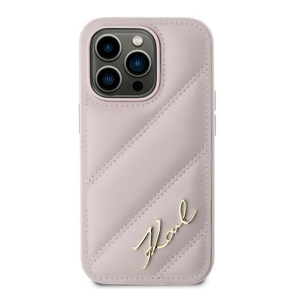 Funda para Apple iPhone 14 Pro, Karl Lagerfeld, Diagonal Quilted Script, Rosa