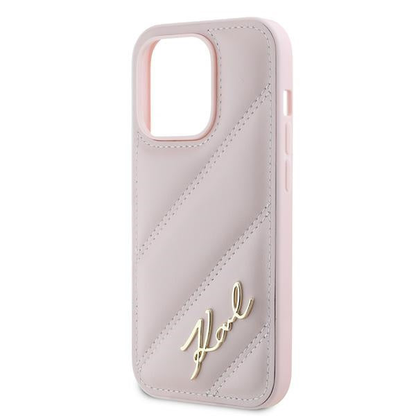 Funda para Apple iPhone 14 Pro, Karl Lagerfeld, Diagonal Quilted Script, Rosa