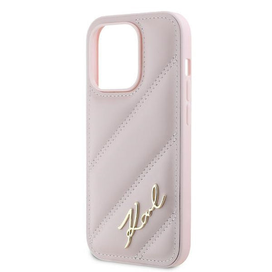 Funda para Apple iPhone 14 Pro, Karl Lagerfeld, Diagonal Quilted Script, Rosa