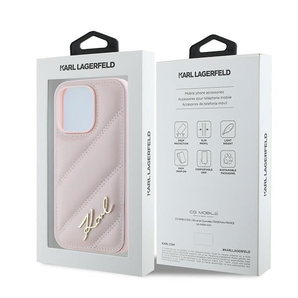 Funda para Apple iPhone 14 Pro, Karl Lagerfeld, Diagonal Quilted Script, Rosa