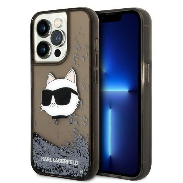 Funda para Apple iPhone 14 Pro, Karl Lagerfeld, Glitter Choupette's Head, Negra