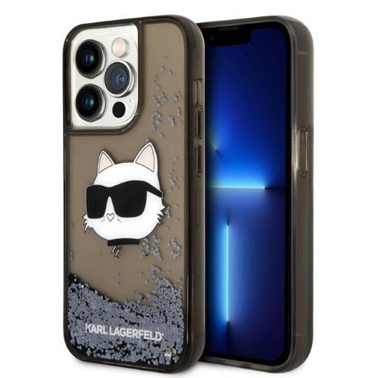 Funda para Apple iPhone 14 Pro, Karl Lagerfeld, Glitter Choupette's Head, Negra