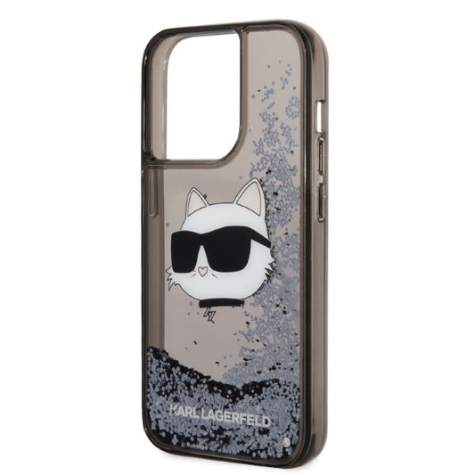 Funda para Apple iPhone 14 Pro, Karl Lagerfeld, Glitter Choupette's Head, Negra