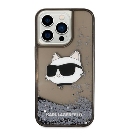 Funda para Apple iPhone 14 Pro, Karl Lagerfeld, Glitter Choupette's Head, Negra