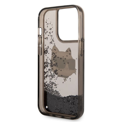 Funda para Apple iPhone 14 Pro, Karl Lagerfeld, Glitter Choupette's Head, Negra