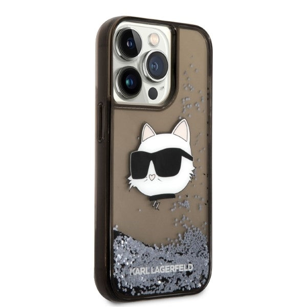 Funda para Apple iPhone 14 Pro, Karl Lagerfeld, Glitter Choupette's Head, Negra