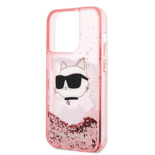 Funda para Apple iPhone 14 Pro, Karl Lagerfeld, Glitter Choupette's Head, Rosa
