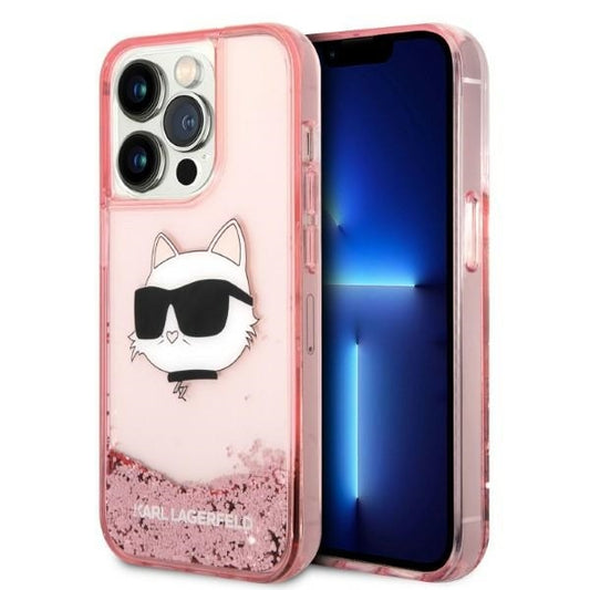Funda para Apple iPhone 14 Pro, Karl Lagerfeld, Glitter Choupette's Head, Rosa