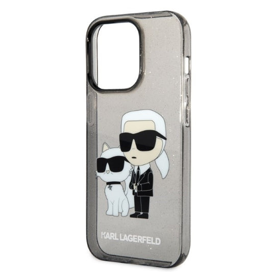 Funda para Apple iPhone 14 Pro, Karl Lagerfeld, Glitter Karl & Choupette, Negra