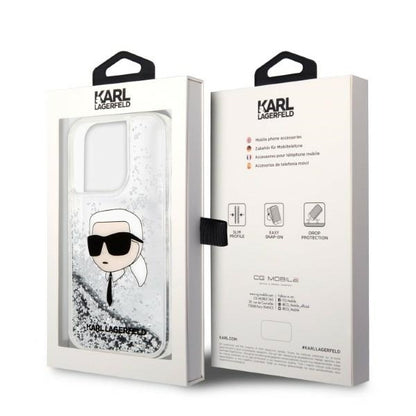 Funda para Apple iPhone 14 Pro, Karl Lagerfeld, Glitter Karl's Head, Plateada.