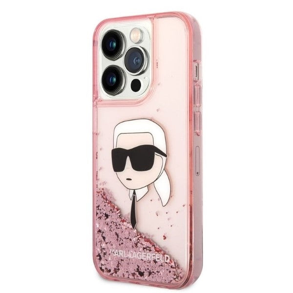 Funda para Apple iPhone 14 Pro, Karl Lagerfeld, Glitter Karl's Head, Rosa.