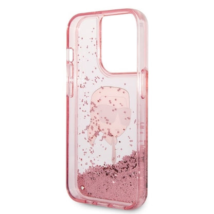 Funda para Apple iPhone 14 Pro, Karl Lagerfeld, Glitter Karl's Head, Rosa.