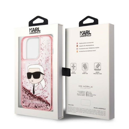 Funda para Apple iPhone 14 Pro, Karl Lagerfeld, Glitter Karl's Head, Rosa.
