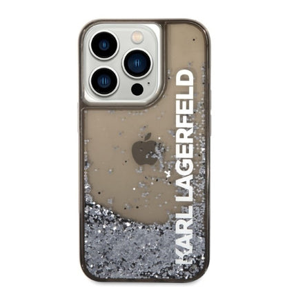 Funda para Apple iPhone 14 Pro, Karl Lagerfeld, Liquid Glitter KL Logo, Negra