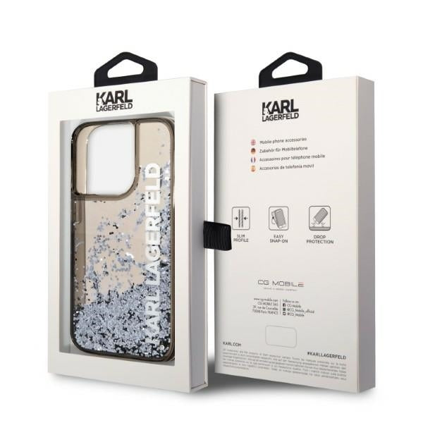 Funda para Apple iPhone 14 Pro, Karl Lagerfeld, Liquid Glitter KL Logo, Negra