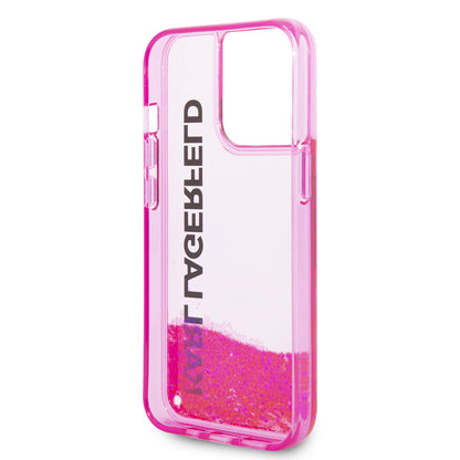 Funda para Apple iPhone 14 Pro, Karl Lagerfeld, Liquid Glitter KL Logo, Rosa