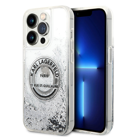 Funda para Apple iPhone 14 Pro, Karl Lagerfeld, Liquid Glitter RSG, Plateada