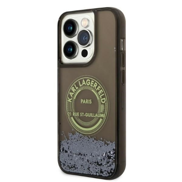 Funda para Apple iPhone 14 Pro, Karl Lagerfeld, Liquid Glitter RSG, Negra