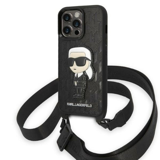 Funda para Apple iPhone 14 Pro, Karl Lagerfeld, Monogram Ikonik Karl, Negra