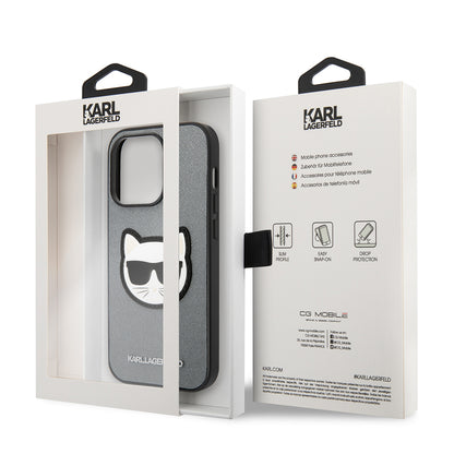 Funda para Apple iPhone 14 Pro, Karl Lagerfeld, Saffiano Choupette's Head, Plateada.