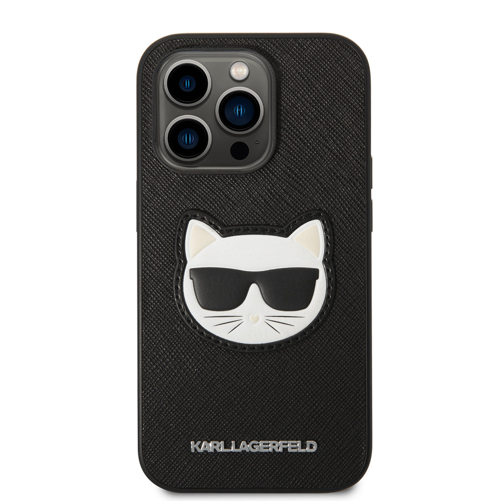 Funda para Apple iPhone 14 Pro, Karl Lagerfeld, Saffiano Choupette's Head, Negra