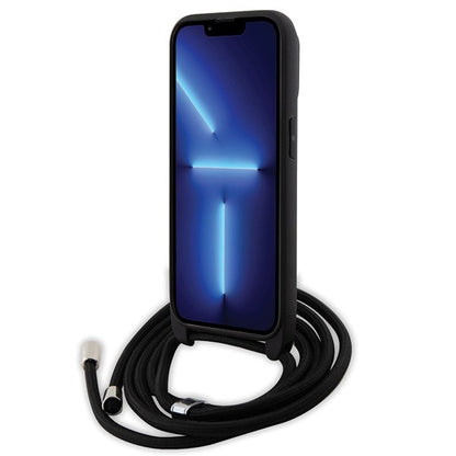 Funda para Apple iPhone 14 Pro, Karl Lagerfeld, Saffiano Crossbody Metal Pin Karl & Choupette, Negra.