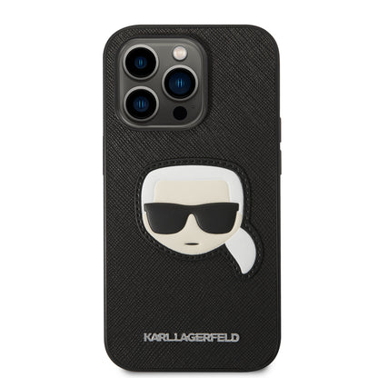 Funda para Apple iPhone 14 Pro, Karl Lagerfeld, Saffiano Karl's Head, Negra.