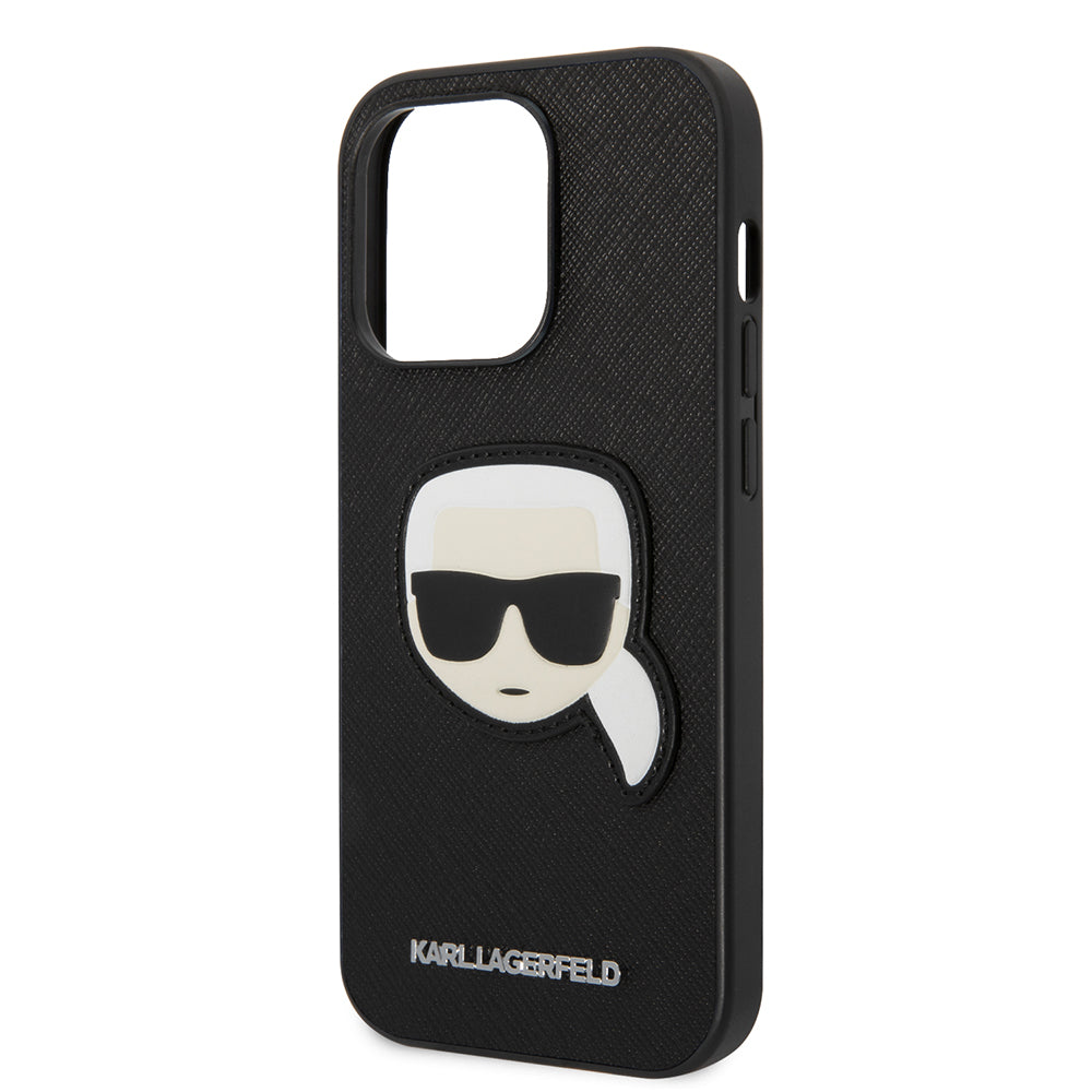 Funda para Apple iPhone 14 Pro, Karl Lagerfeld, Saffiano Karl's Head, Negra.