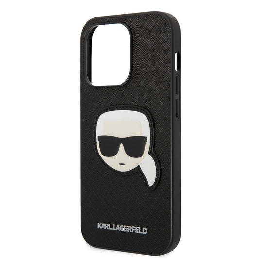 Funda para Apple iPhone 14 Pro, Karl Lagerfeld, Saffiano Karl's Head, Negra.