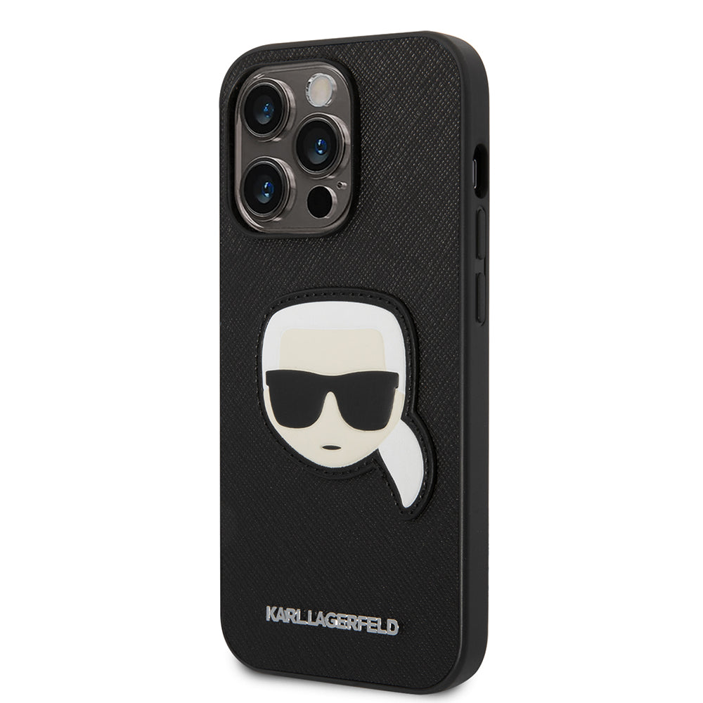 Funda para Apple iPhone 14 Pro, Karl Lagerfeld, Saffiano Karl's Head, Negra.