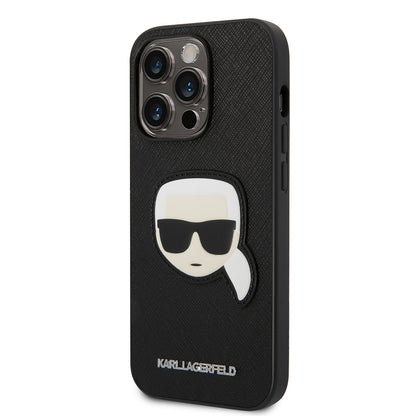 Funda para Apple iPhone 14 Pro, Karl Lagerfeld, Saffiano Karl's Head, Negra.